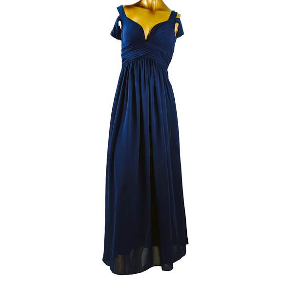 Women Bariano Australia Long Dress Navy Blue Formal Gown Slit Bridesmaid Size XS - Picture 15 of 16